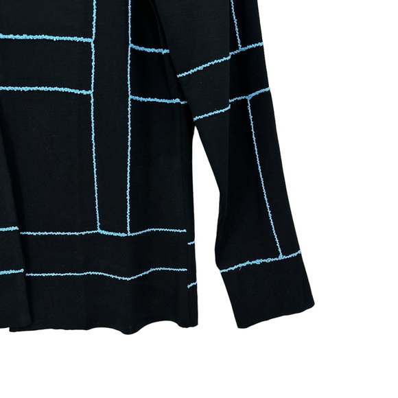 New MING WANG Jacket Open Front, Single Clasp, Knit Black Blue - Picture 5 of 11